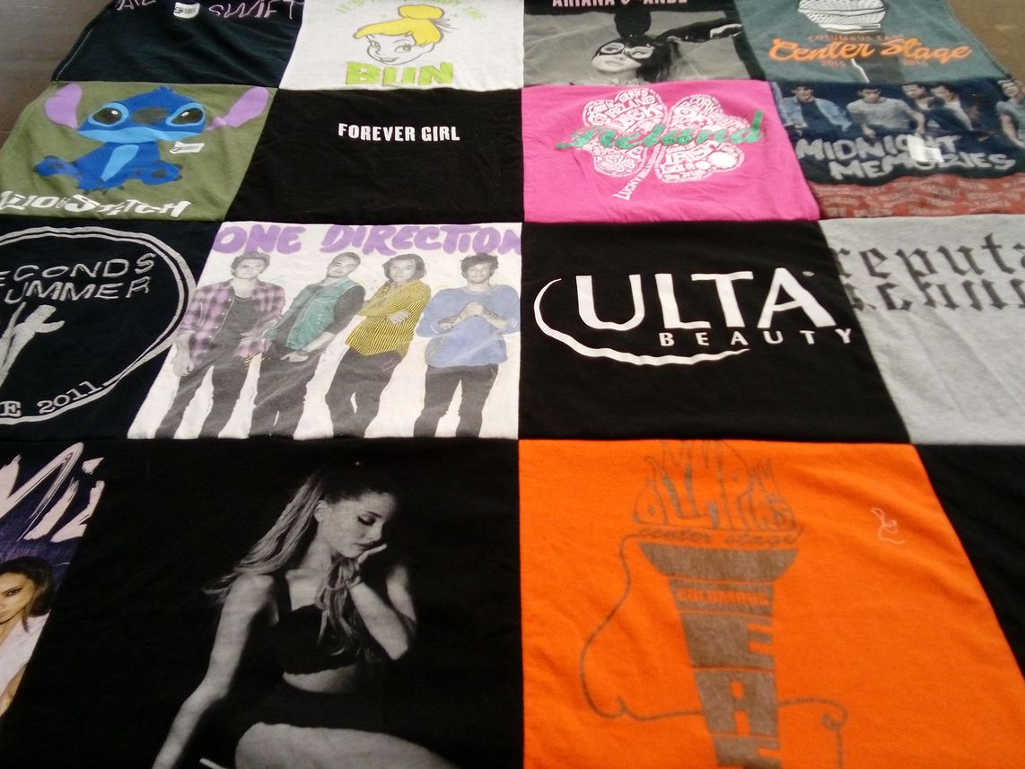 T-shirt quilt with music, fashion themes by Heather from IN
