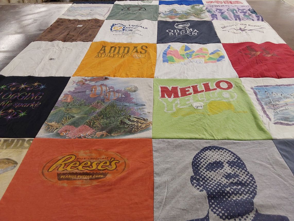 T-shirt quilt with sports, fishing themes by Tim from FL