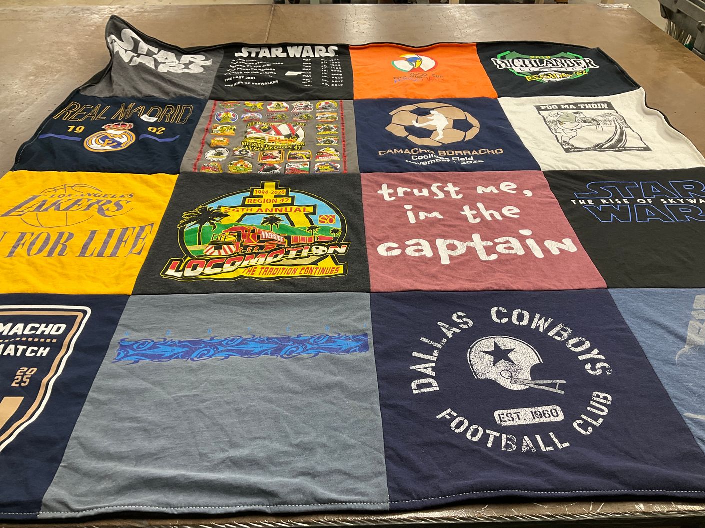 T-shirt quilt featuring los angeles lakers, real madrid by Grace from CA