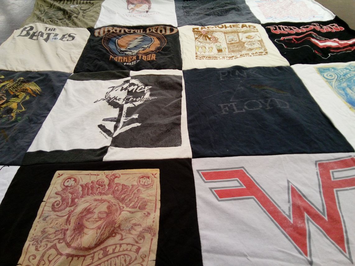 T-shirt quilt with music, rock themes by Kirstie from VA
