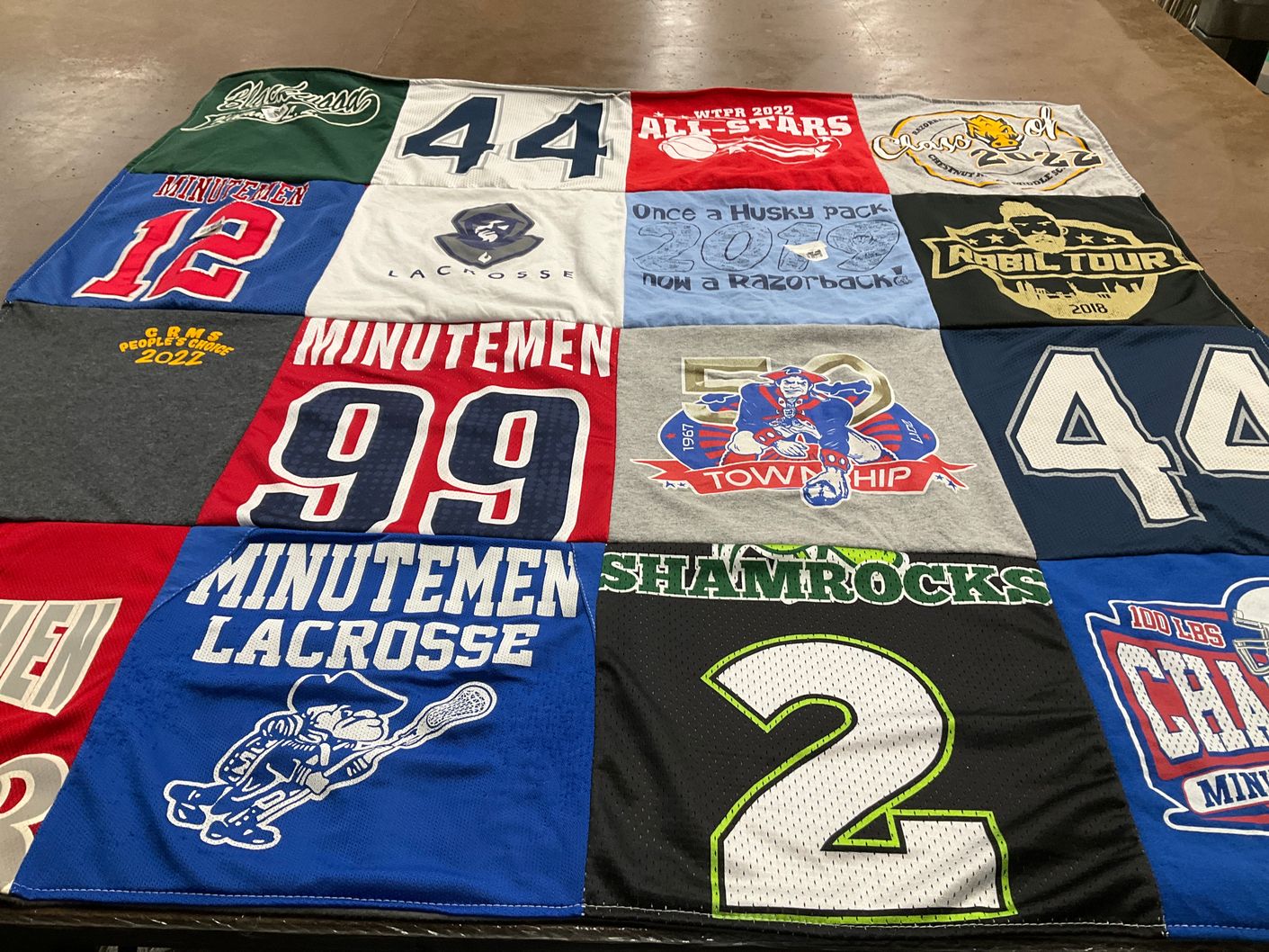 T-shirt quilt featuring minutemen lacrosse by Jill from NJ