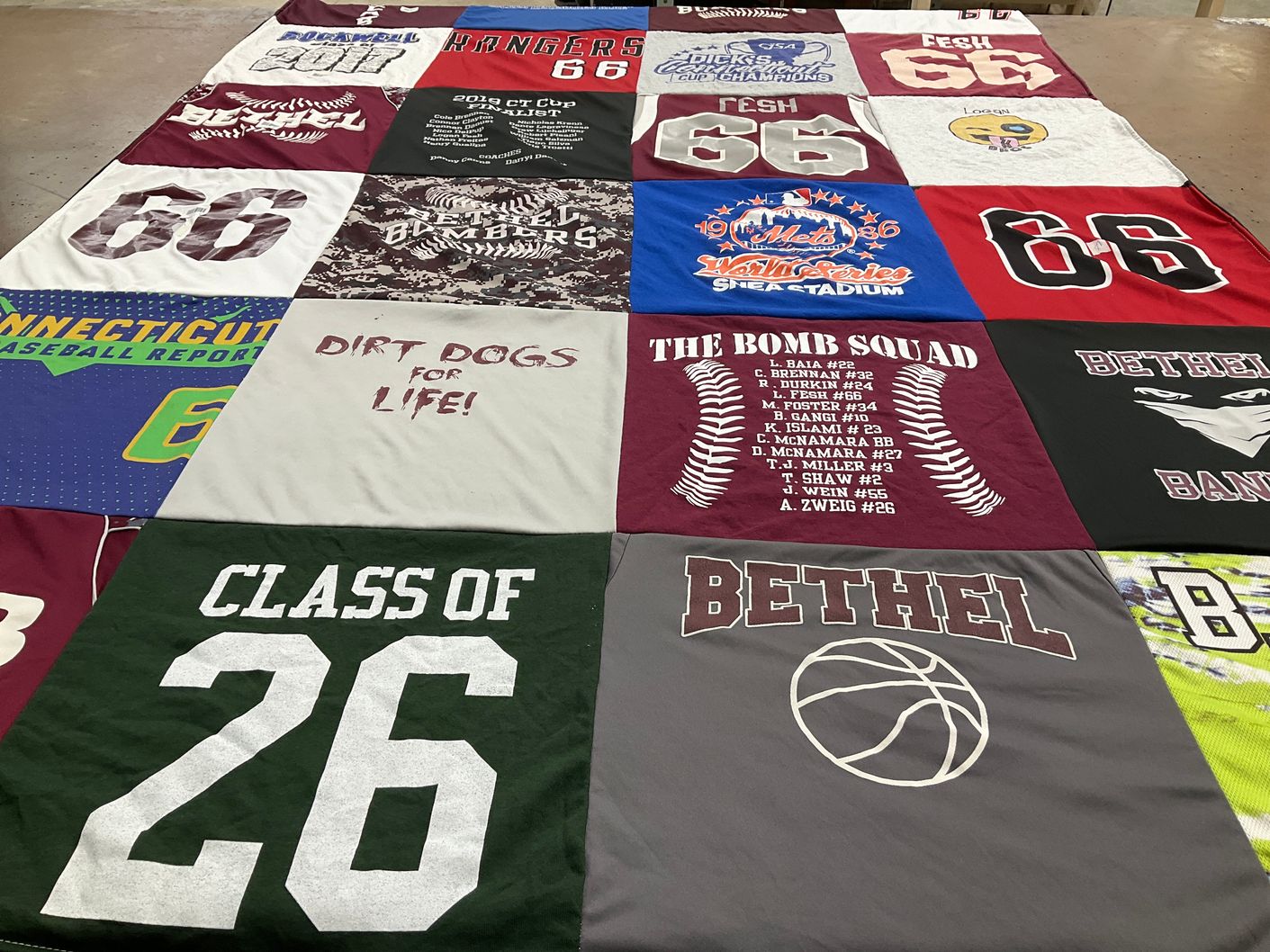T-shirt quilt featuring bethel bombers by Margaret from CT