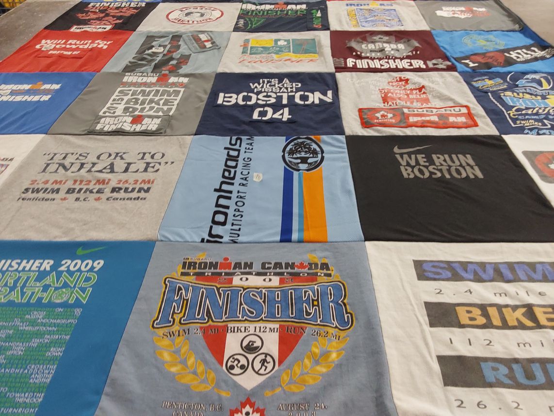 T-shirt quilt with triathlon, running themes by Michael from OR