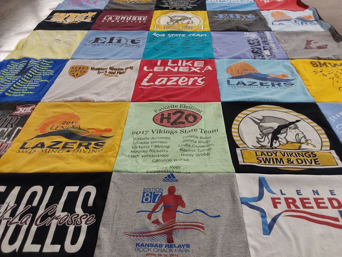 T-shirt quilt featuring lenexa lazers swimming and diving, lady vikings swimming and diving by Madison from KS