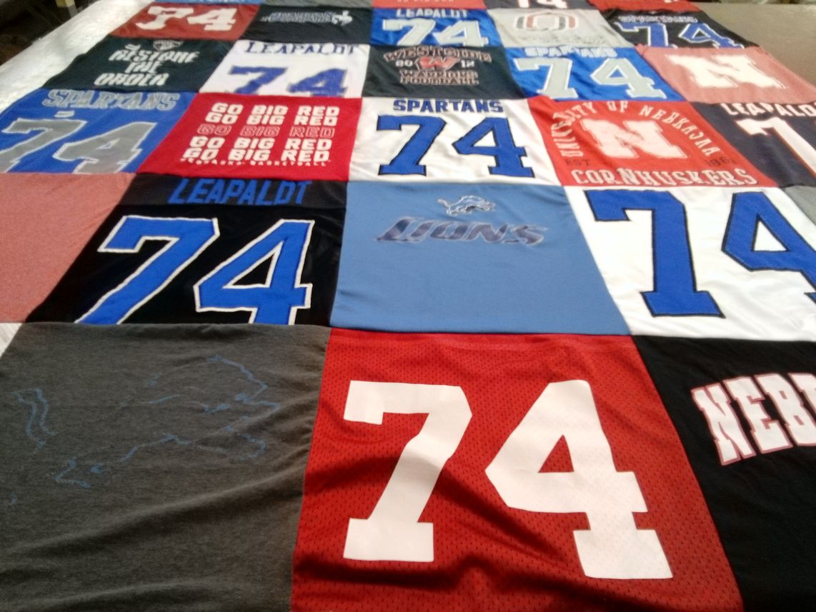 T-shirt quilt featuring spartans, lions by Mykayla from NE