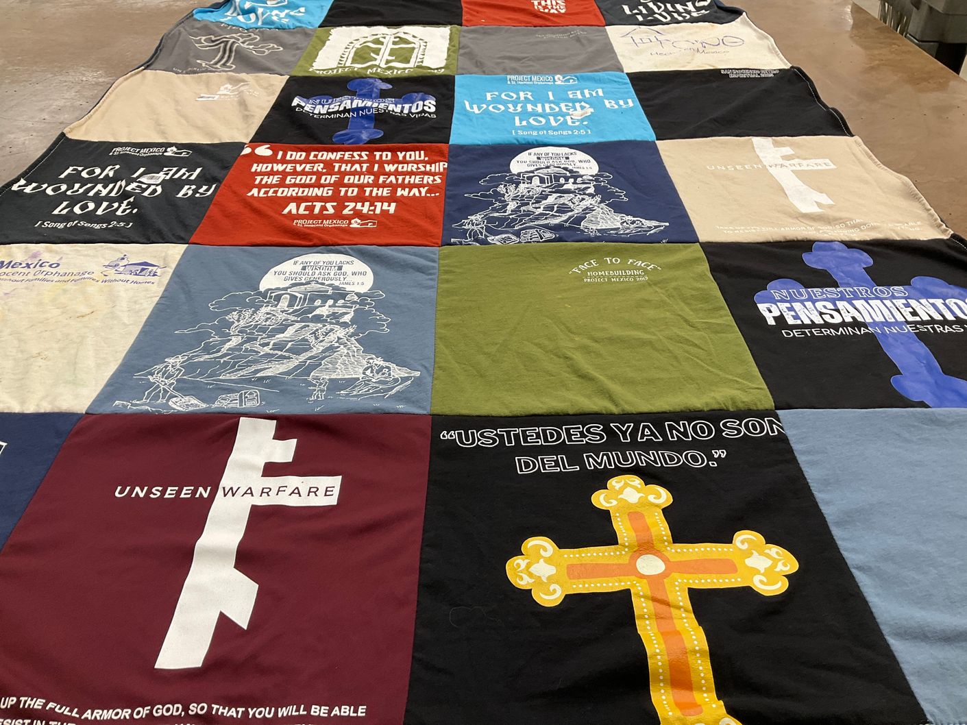 T-shirt quilt with religion, charity themes by Carrie from CO
