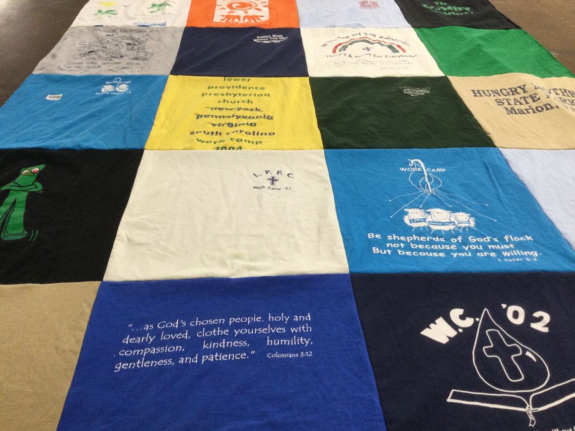T-shirt quilt with faith, community service themes by Marian from PA