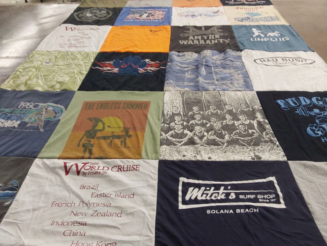 T-shirt quilt with surfing themes by Mitchel from HI