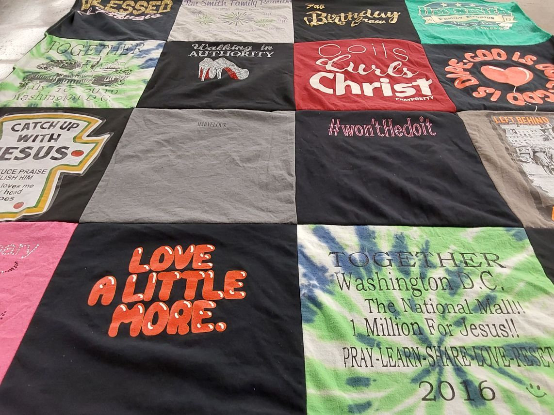 T-shirt quilt with religion, faith themes by PJ from NJ