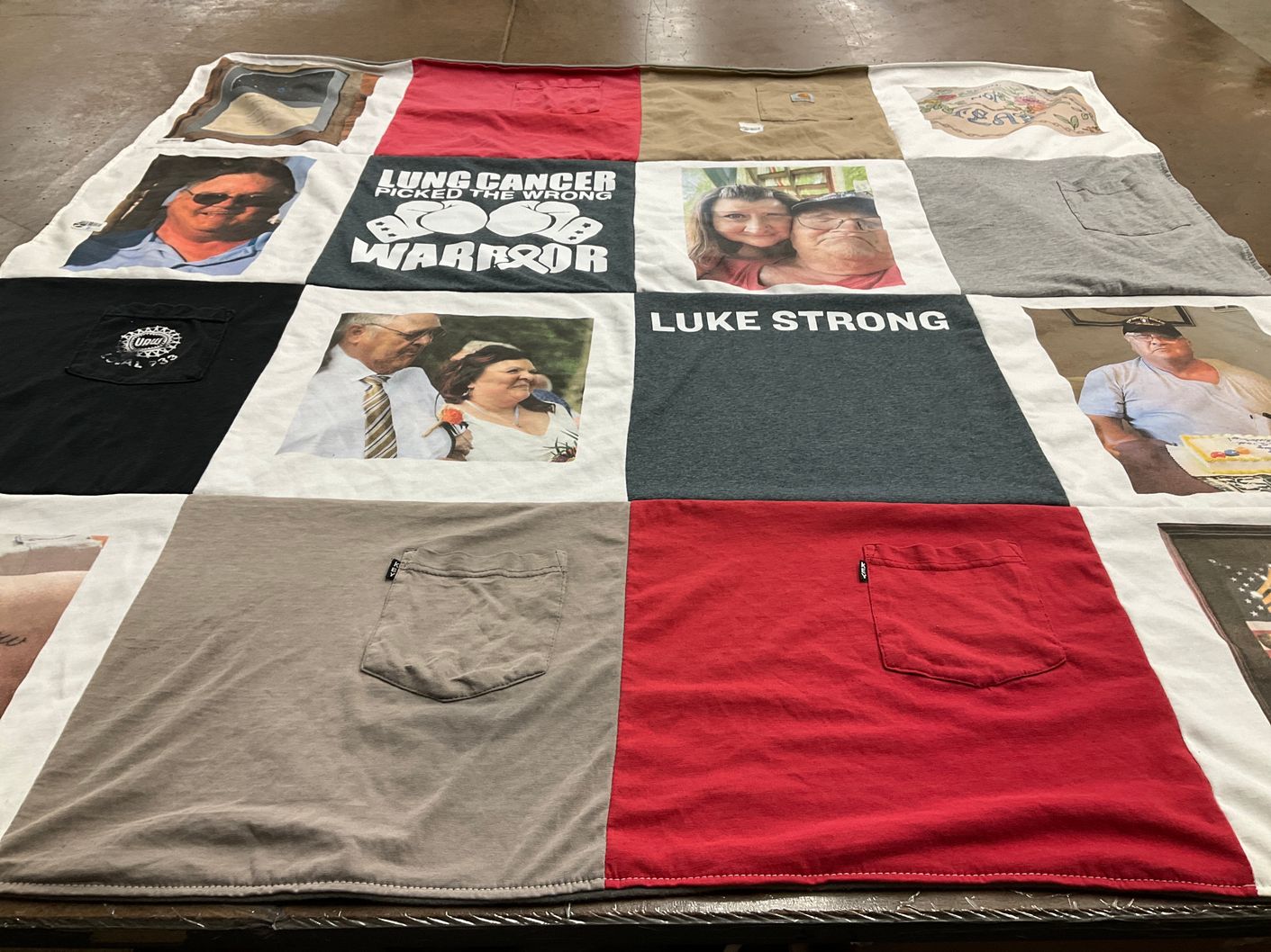 T-shirt quilt with health, support themes by Angela from IN