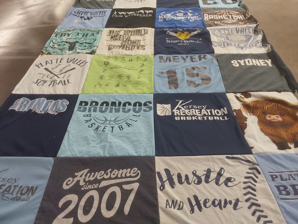 T-shirt quilt featuring platte valley high school broncos by Nicole from CO