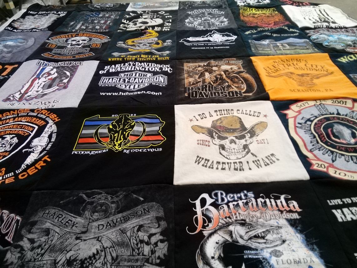 T-shirt quilt with motorcycles themes by Ann from NY