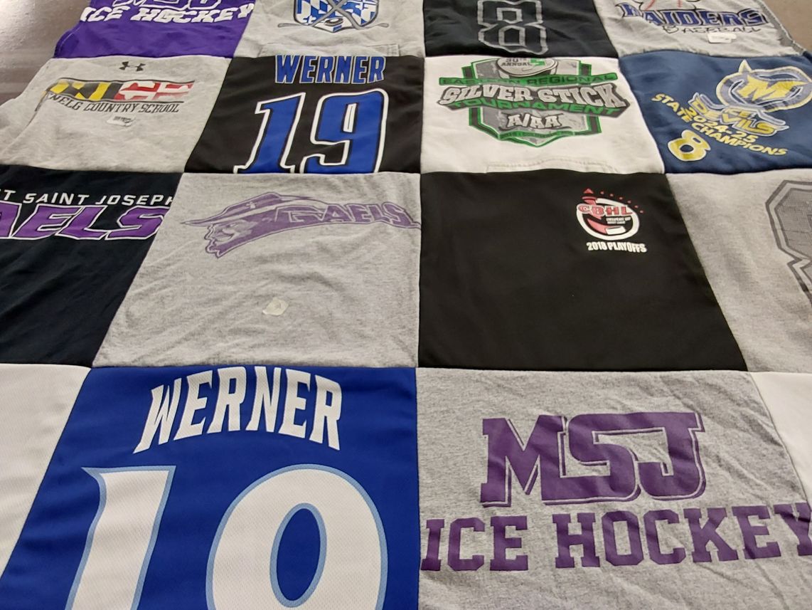 T-shirt quilt featuring msj ice hockey, raiders baseball by Joanna from MD