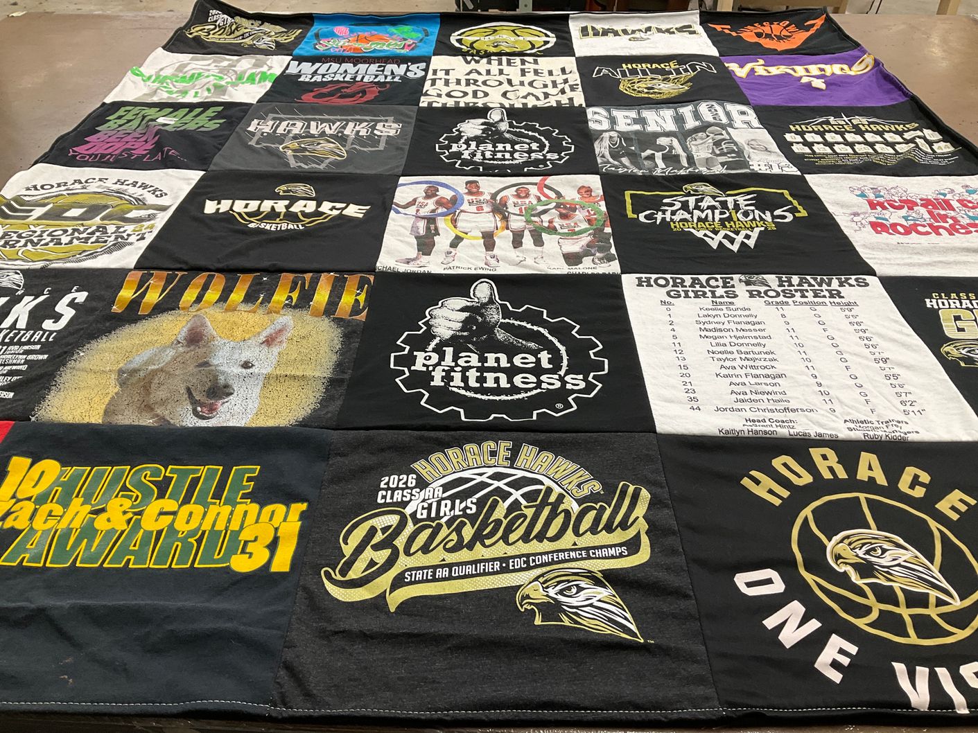T-shirt quilt featuring horace hawks girls basketball by Krista from ND