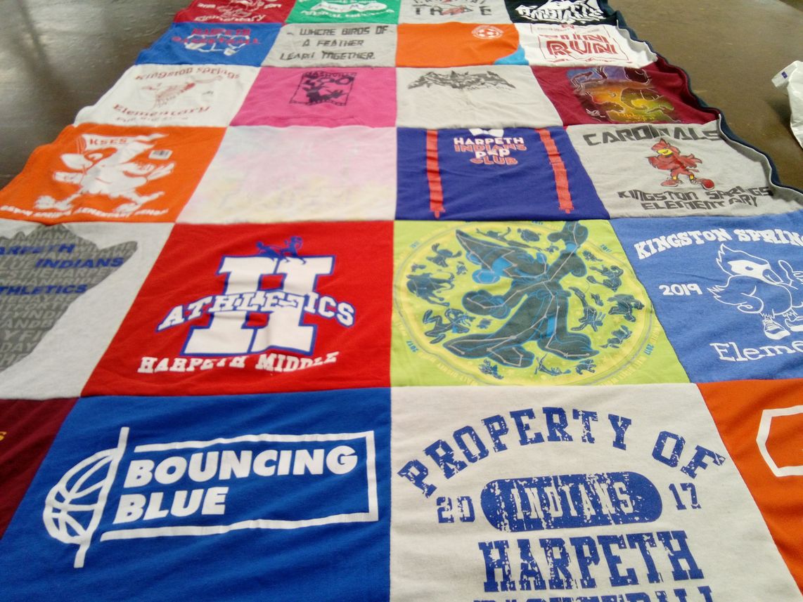 T-shirt quilt from harpeth middle school, kingston springs elementary school by Amanda from IN