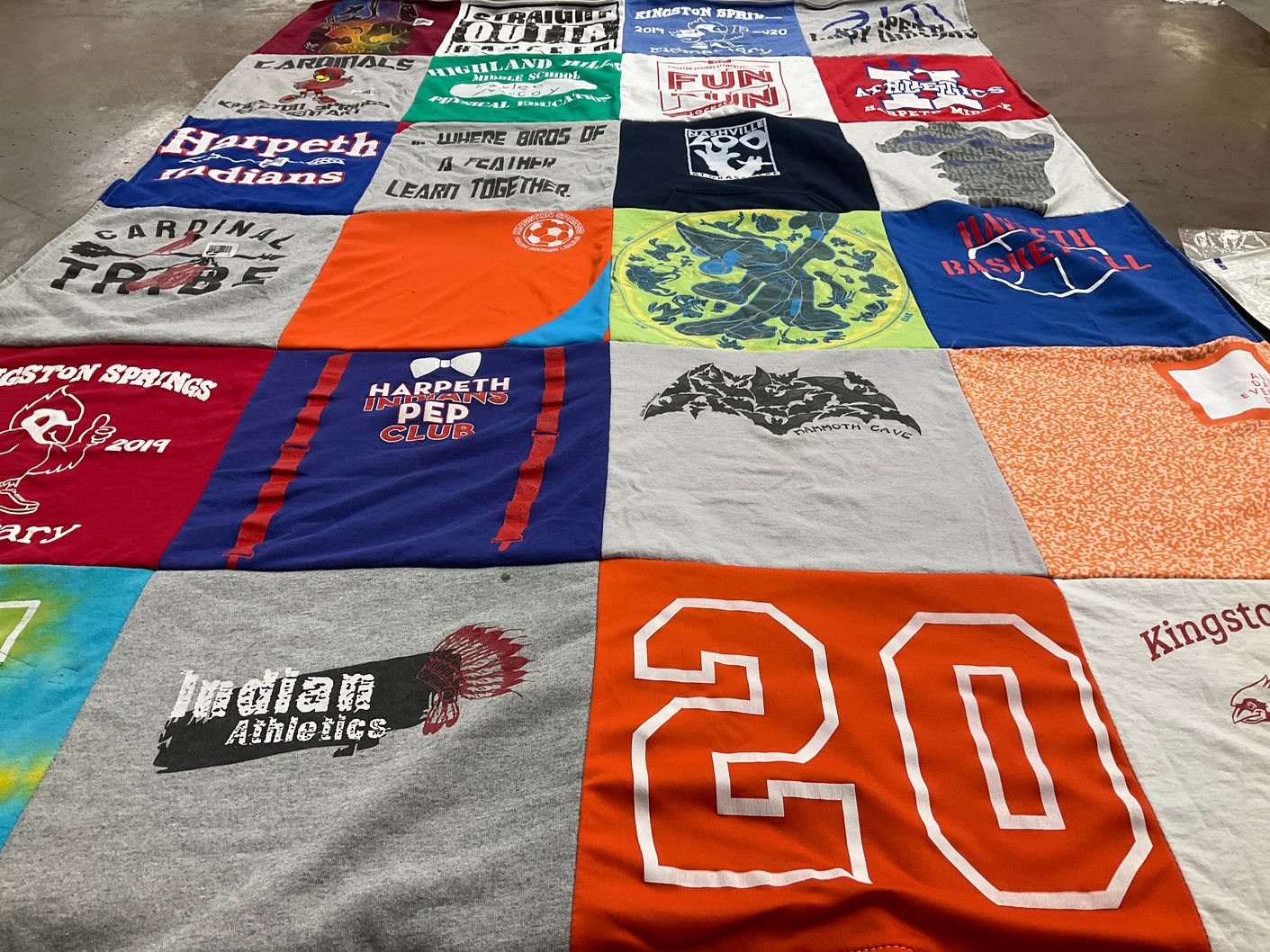 T-shirt quilt featuring harpeth indians, kingston springs athletics by Amanda from IN