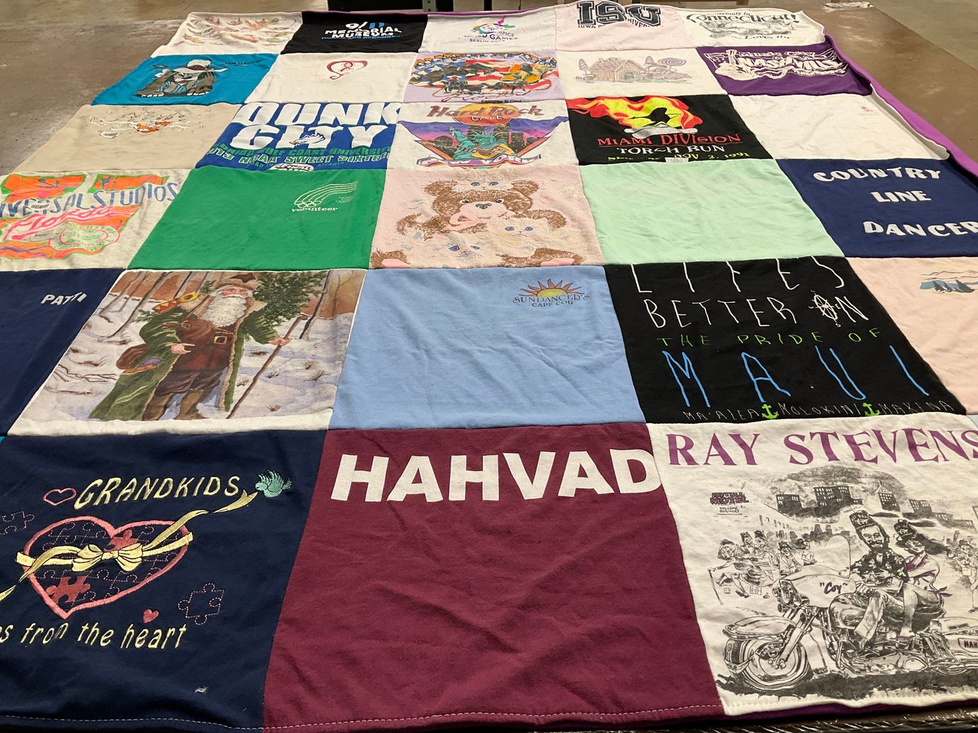T-shirt quilt with dancing, family themes by Cheryl from CT