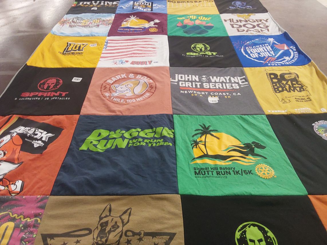 T-shirt quilt with running, dogs themes by Jeff from CA