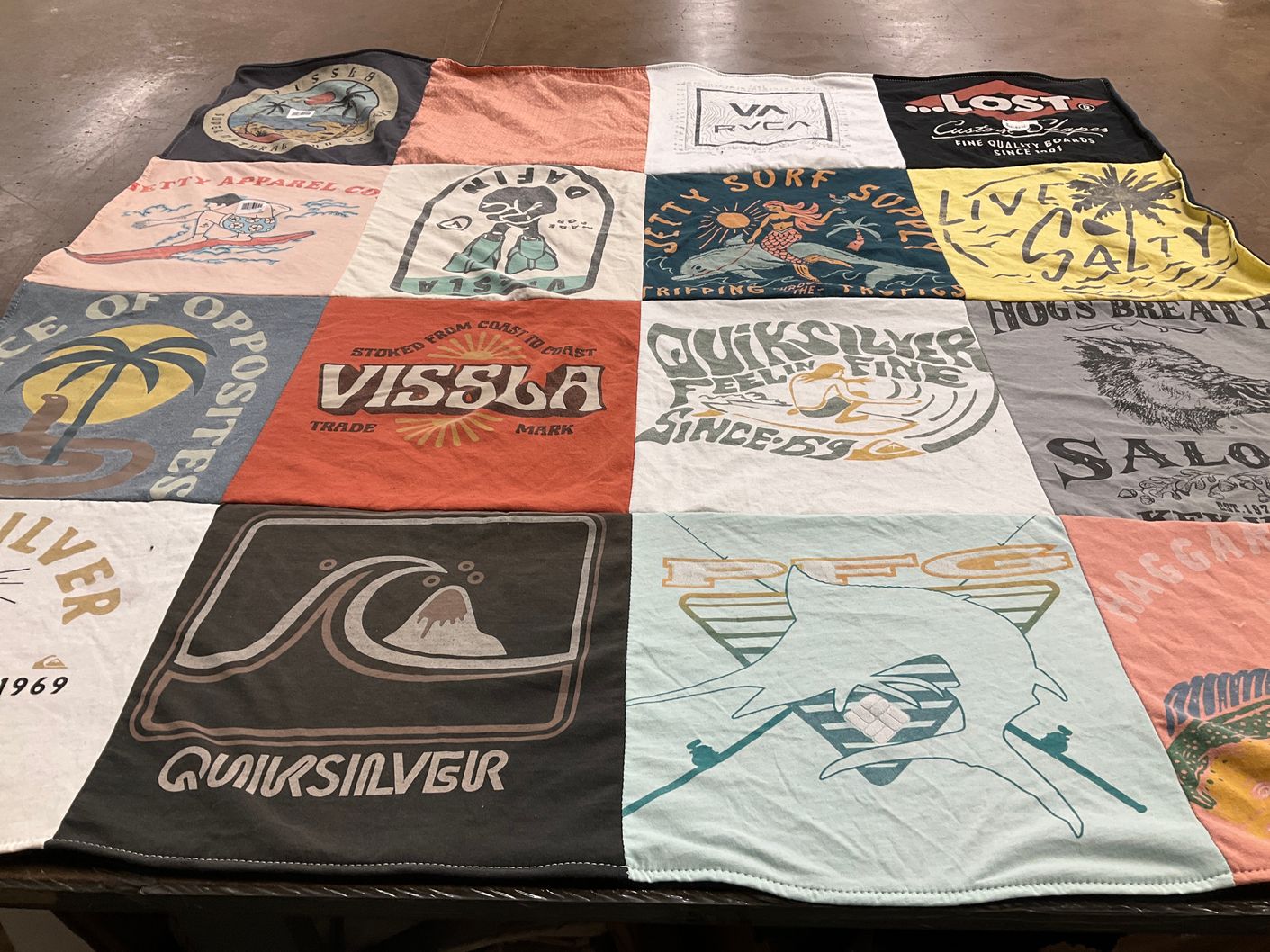 T-shirt quilt with surfing themes by Kendra from FL