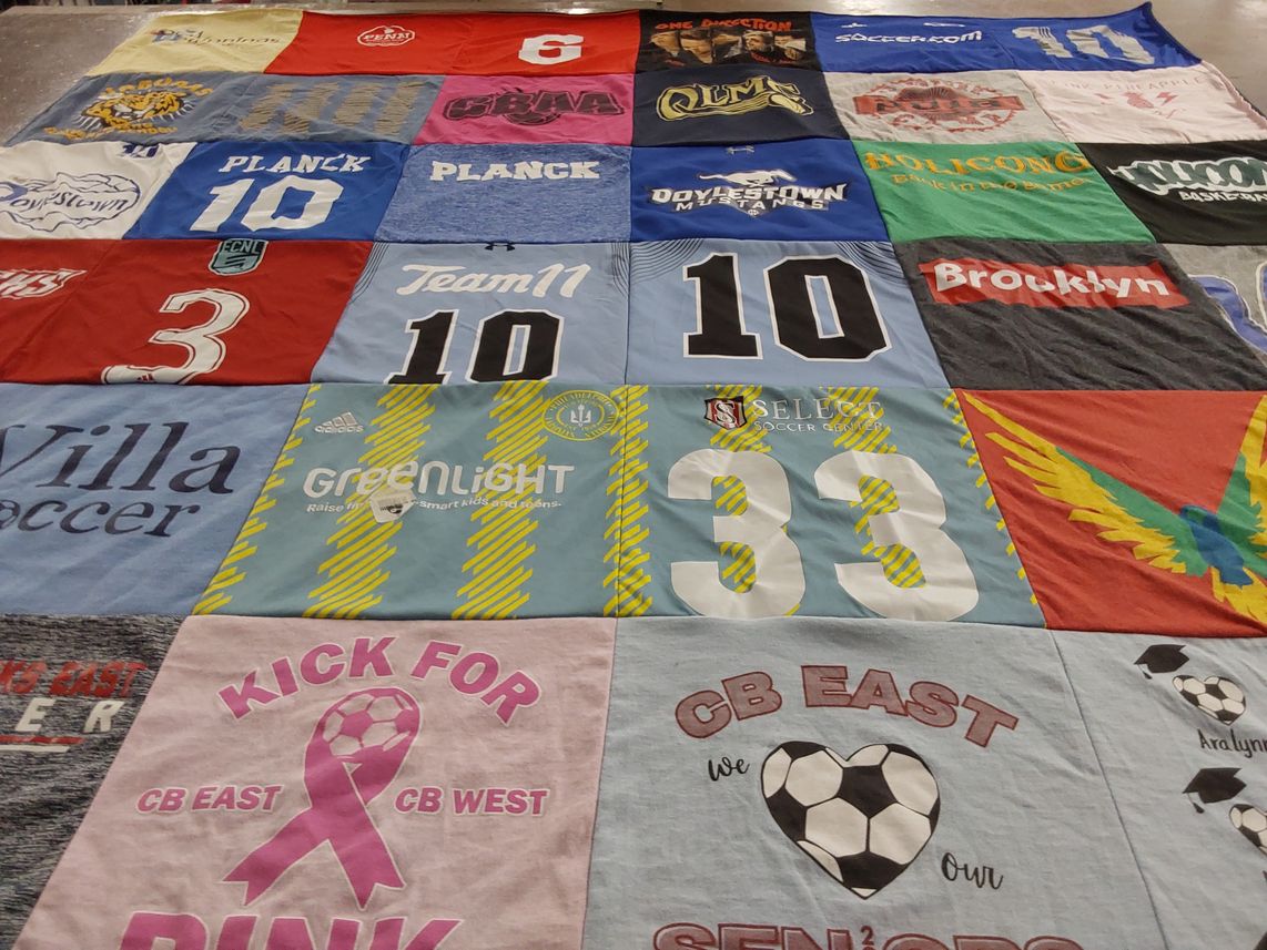 T-shirt quilt featuring doylestown mustangs by Leah from PA