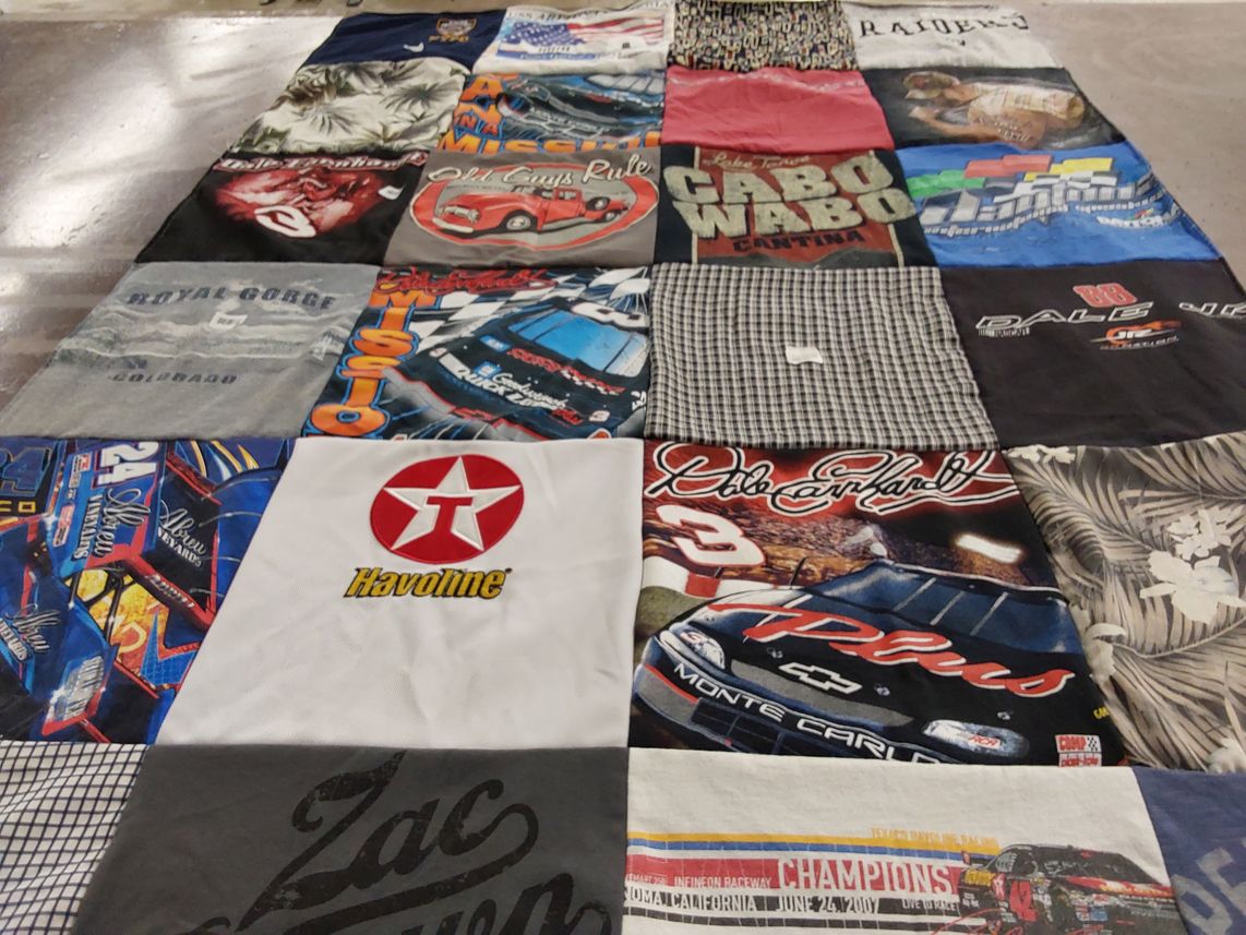 T-shirt quilt with nascar, racing themes by Kelly from CA