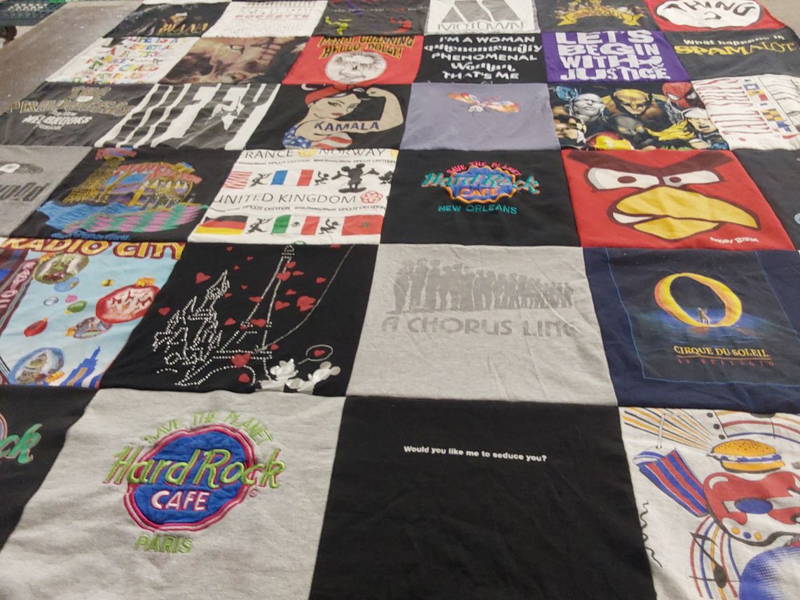 T-shirt quilt with theatre, music themes by Lisa from NC