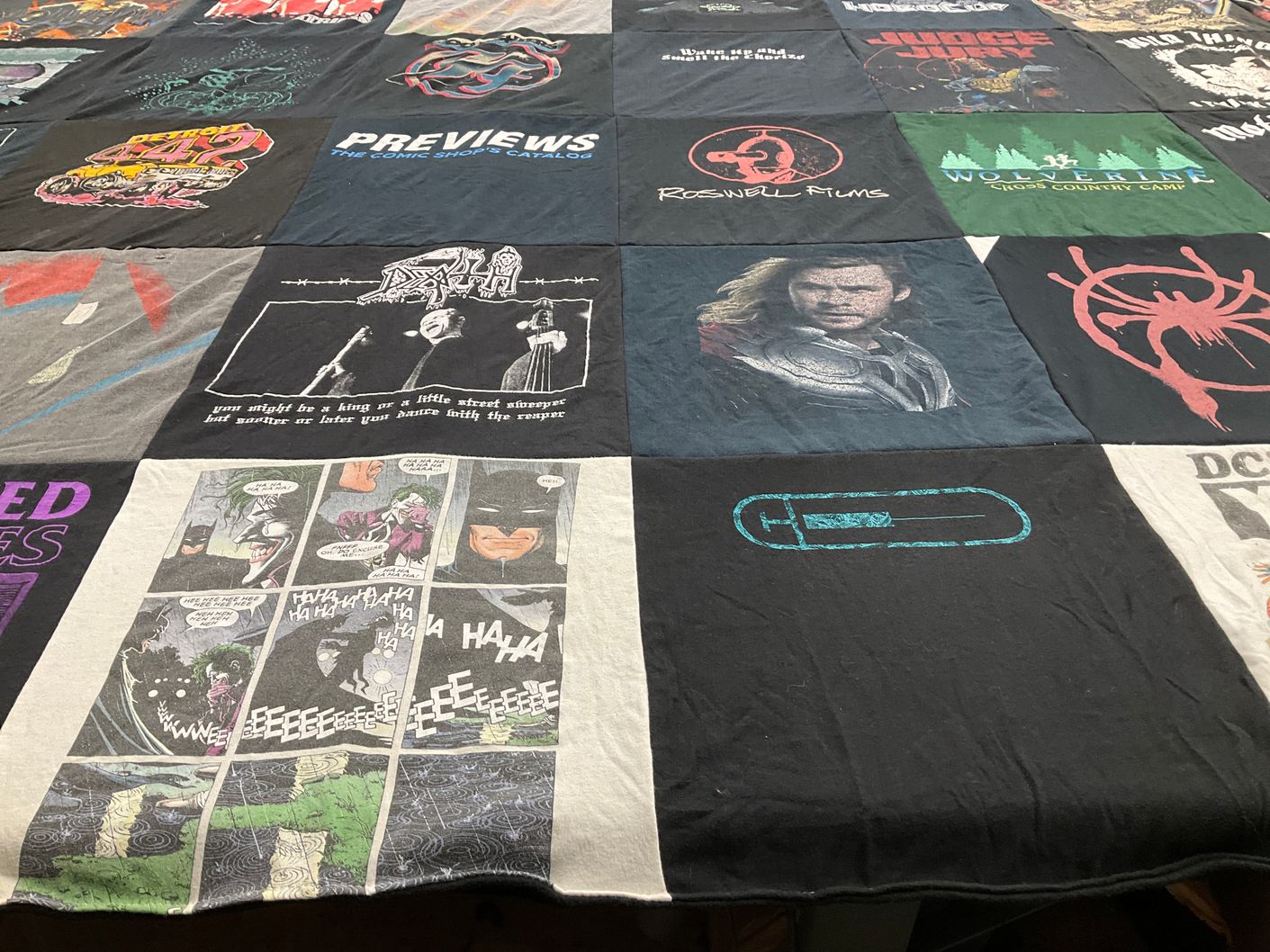 T-shirt quilt with comics, movies themes by Miles from MI