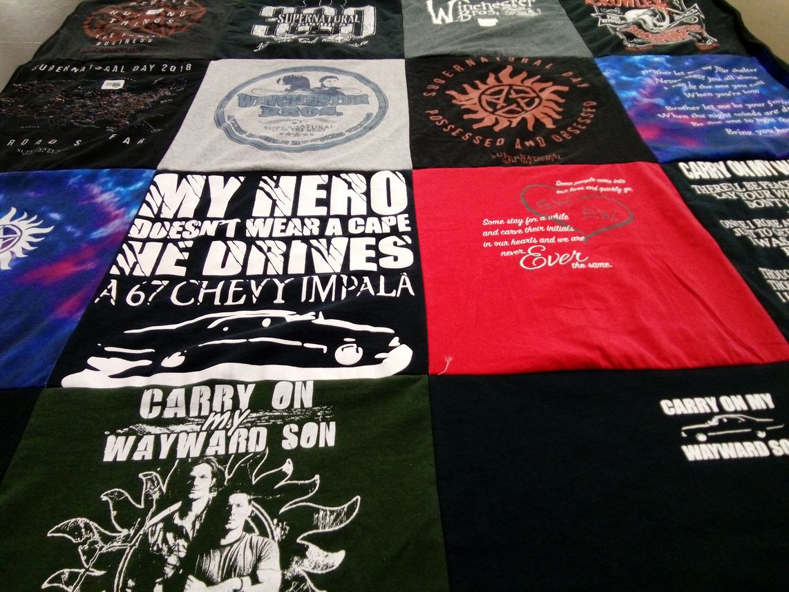 T-shirt quilt with tv shows, fantasy themes by Cynthia from NJ