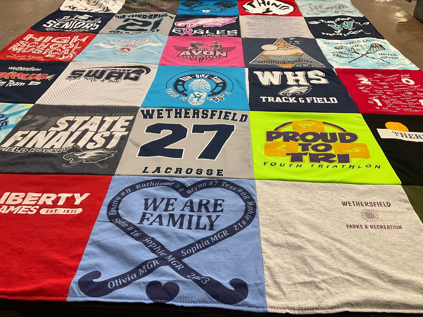 T-shirt quilt featuring wethersfield lacrosse, wethersfield track and field by Karen from CT
