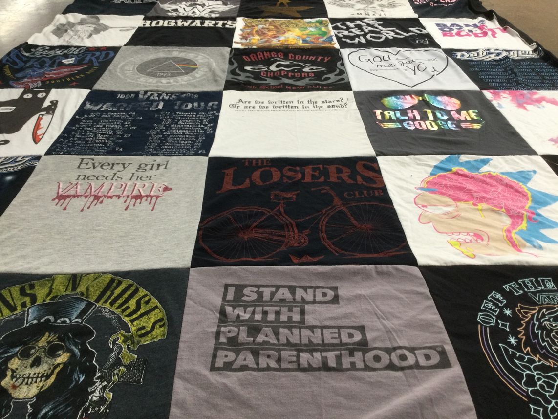 T-shirt quilt with harry potter, music themes by Lynnette from NY