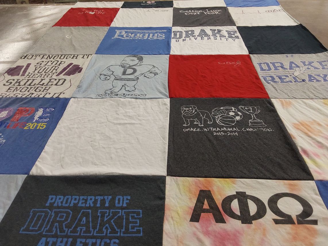 T-shirt quilt from drake university by Tamura from TN