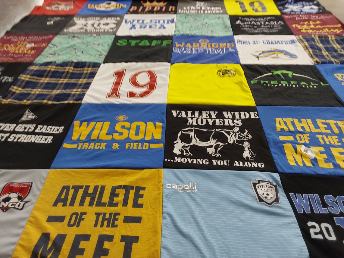 T-shirt quilt featuring wilson track and field, warriors basketball by Jeffrey from PA