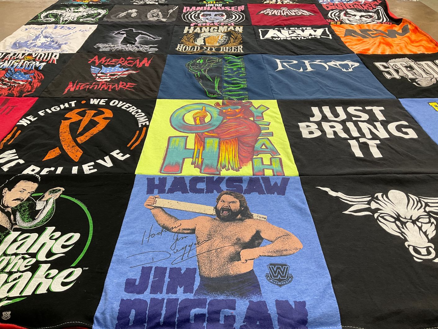 T-shirt quilt with wrestling themes by Christopher from CT
