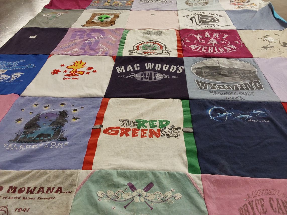 T-shirt quilt with outdoors, travel themes by Alissa from OH