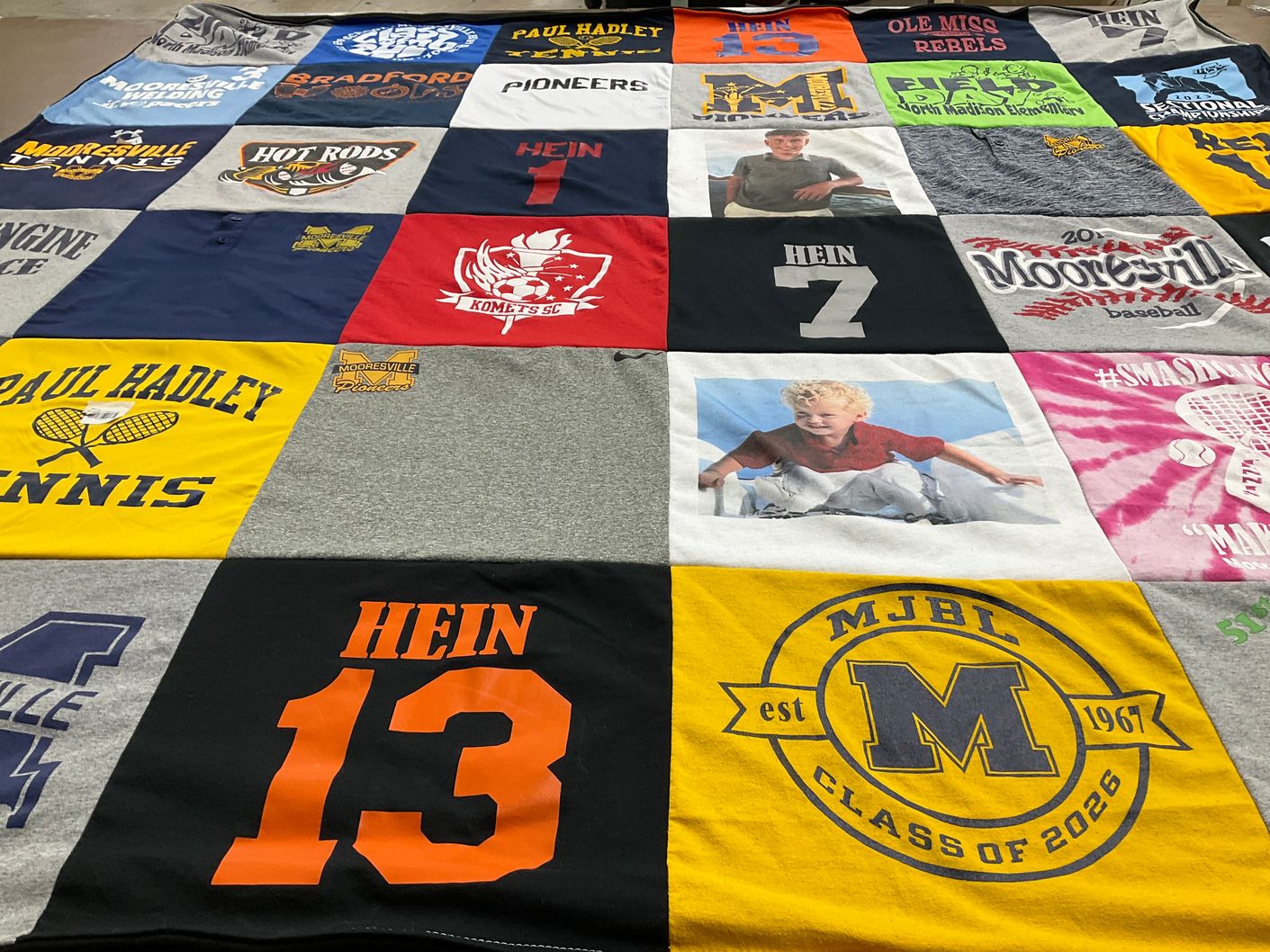 T-shirt quilt featuring mooresville pioneers, ole miss rebels by Mary from IN