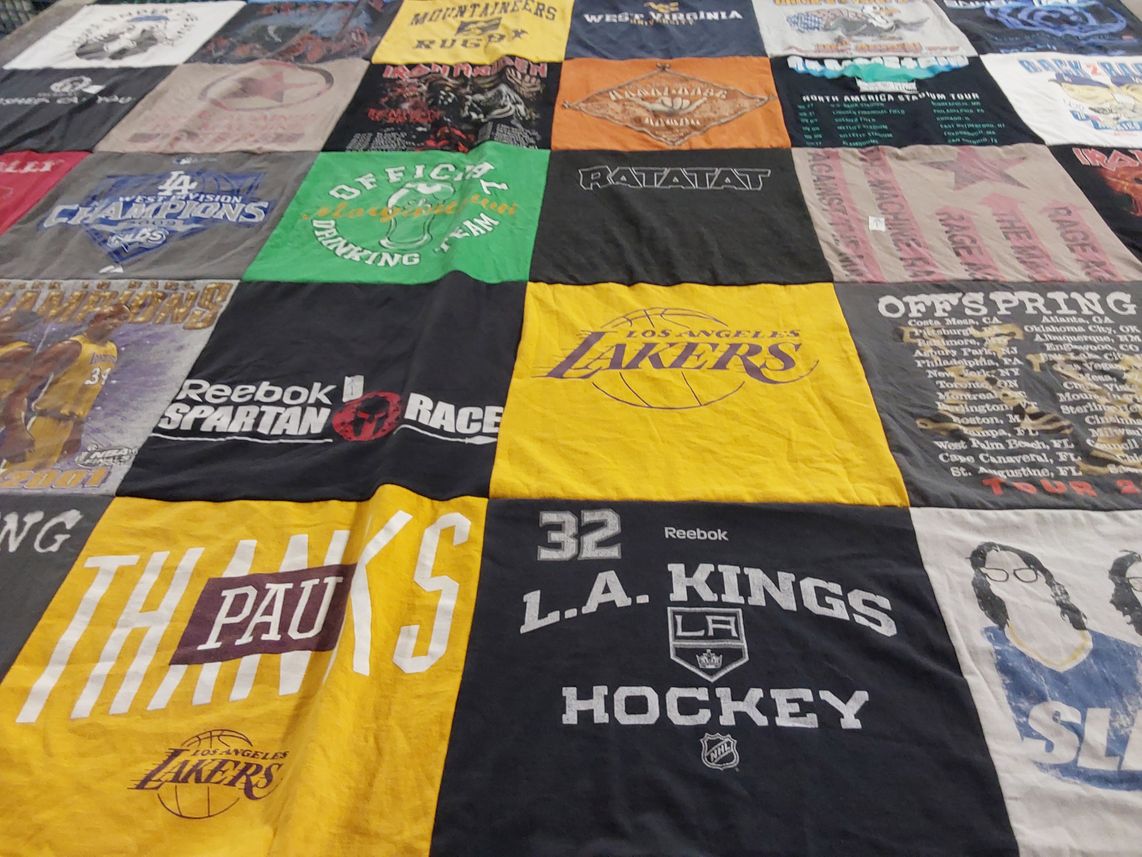 T-shirt quilt featuring los angeles lakers, la kings hockey by Gary from CA