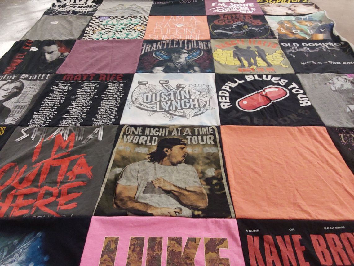T-shirt quilt with music, concerts themes by Brandi from CA