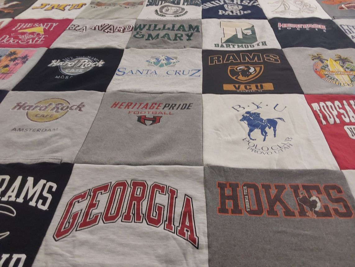 T-shirt quilt from dartmouth college, georgia southern university by Ann from VA