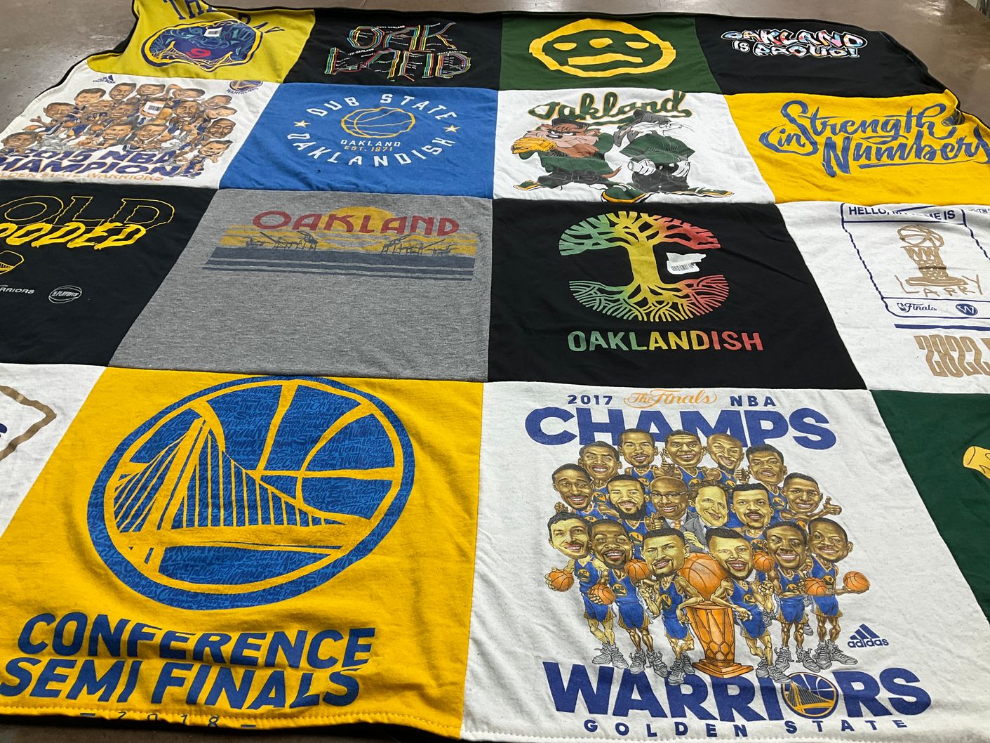 T-shirt quilt featuring golden state warriors by Heather from CA