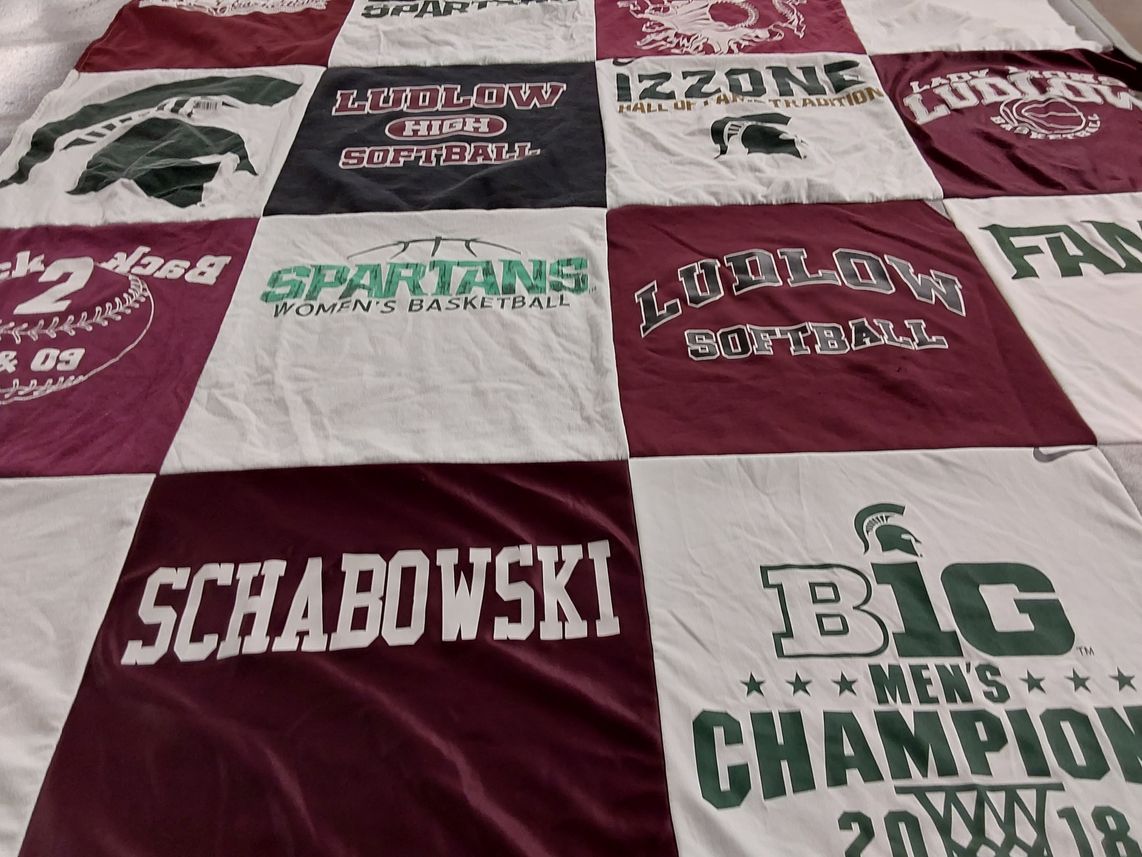 T-shirt quilt featuring ludlow high school softball, michigan state university spartans by Kimberly from MA