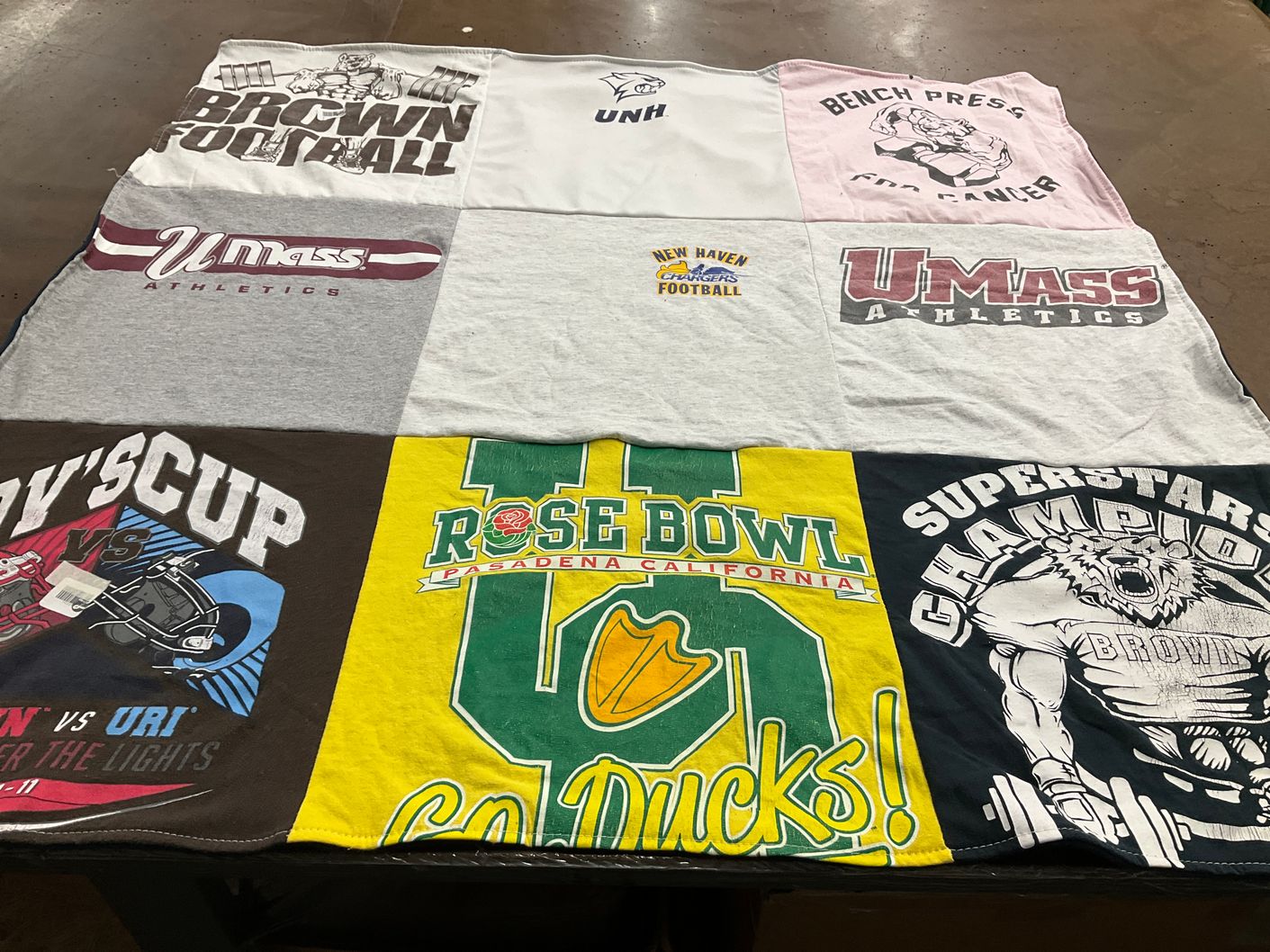 T-shirt quilt featuring brown football, new haven cougars by Matthew from MA