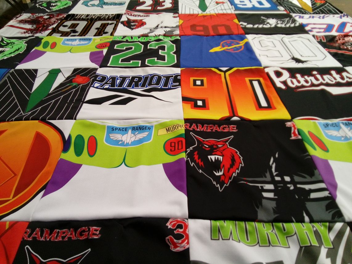 T-shirt quilt with sports, animation themes by Richard from CA