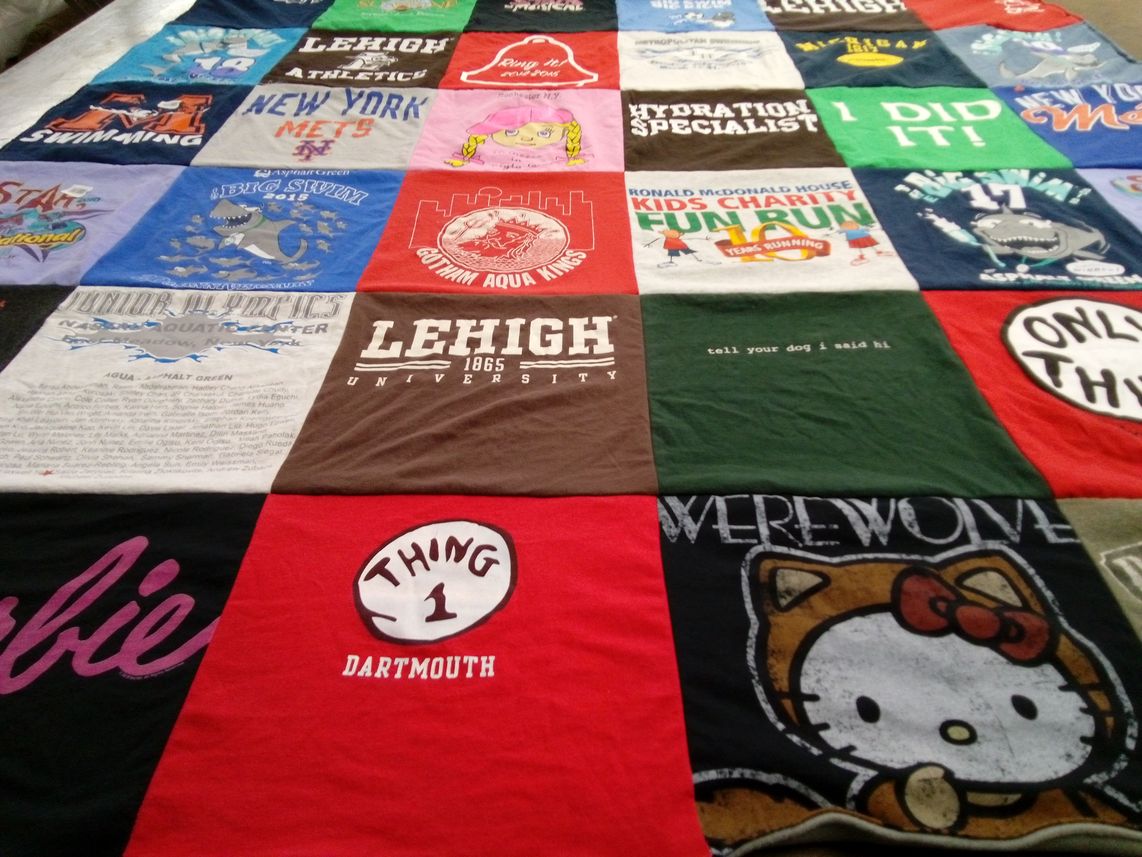 T-shirt quilt from lehigh university, dartmouth college by Sandra from NY