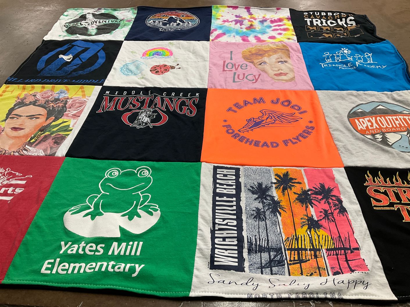 T-shirt quilt featuring forehead flyers by Christine from NC