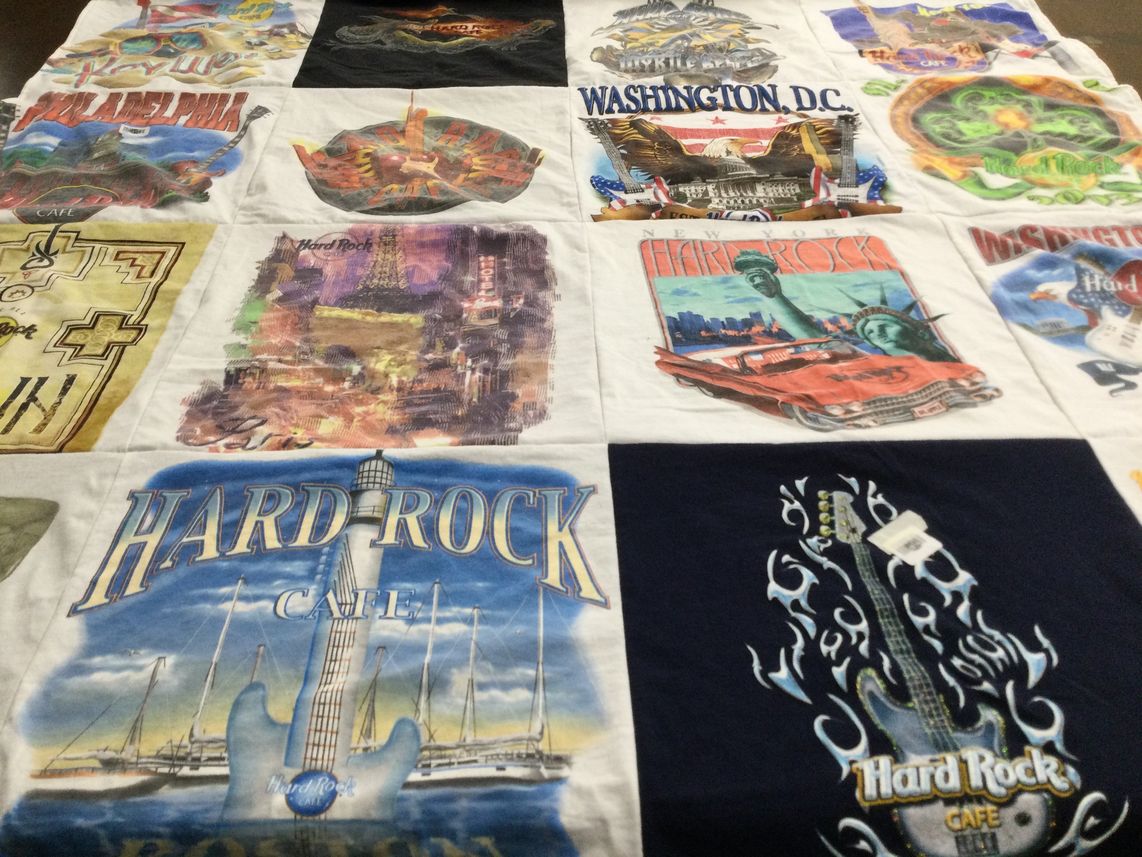 T-shirt quilt with music, tourism themes by Elizabeth from VA