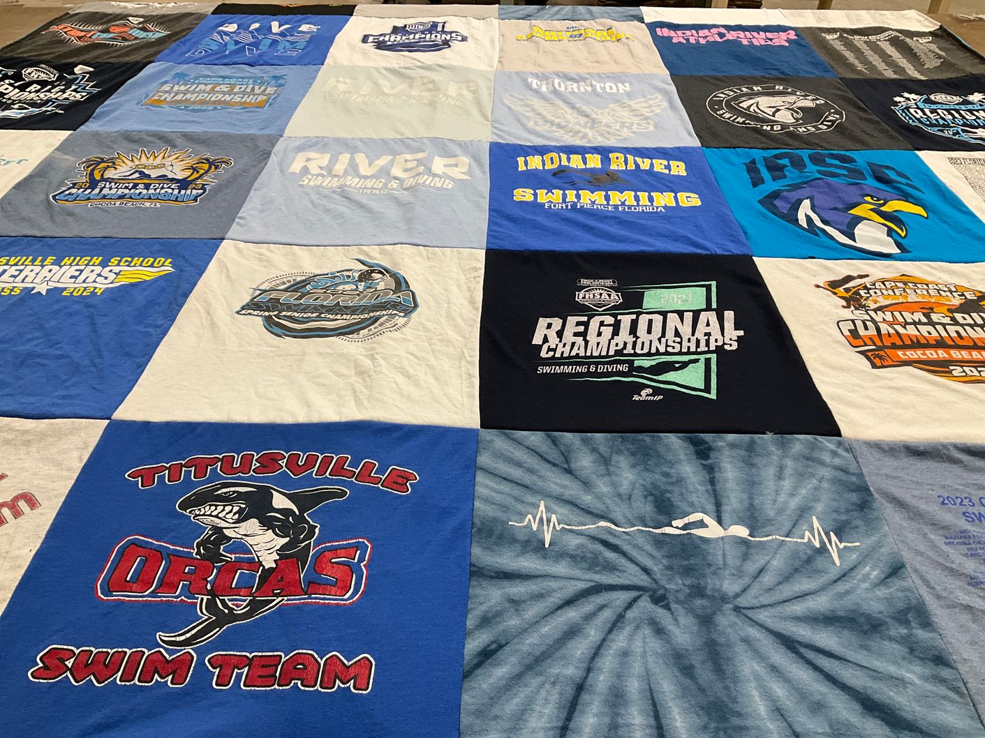 T-shirt quilt featuring titusville orcas swim team, indian river swim team by Kim from FL