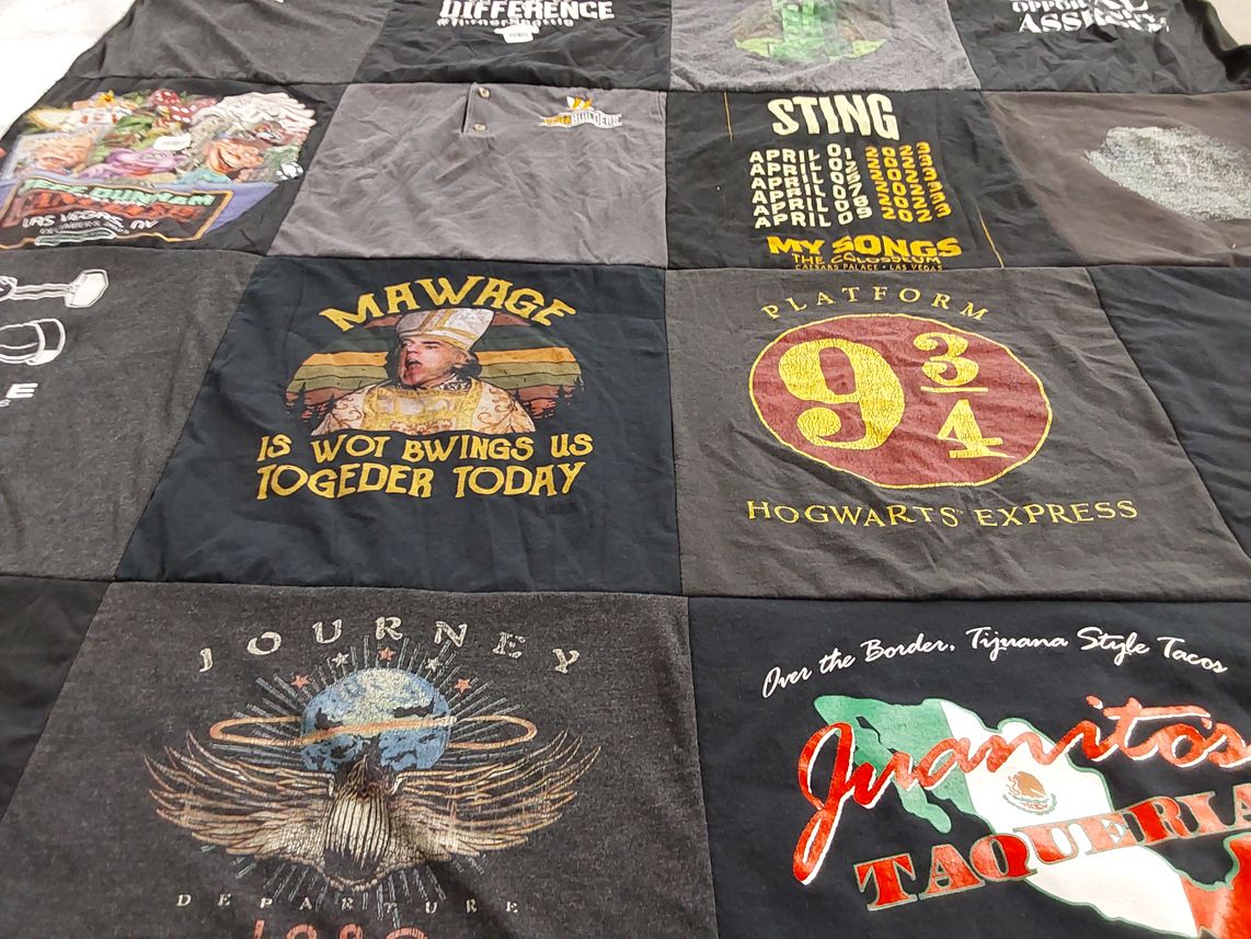 T-shirt quilt with music, food themes by ROCCO from WA
