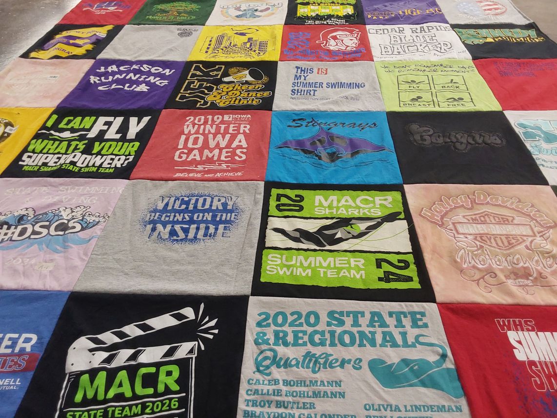 T-shirt quilt featuring macr sharks by Stacey from IA