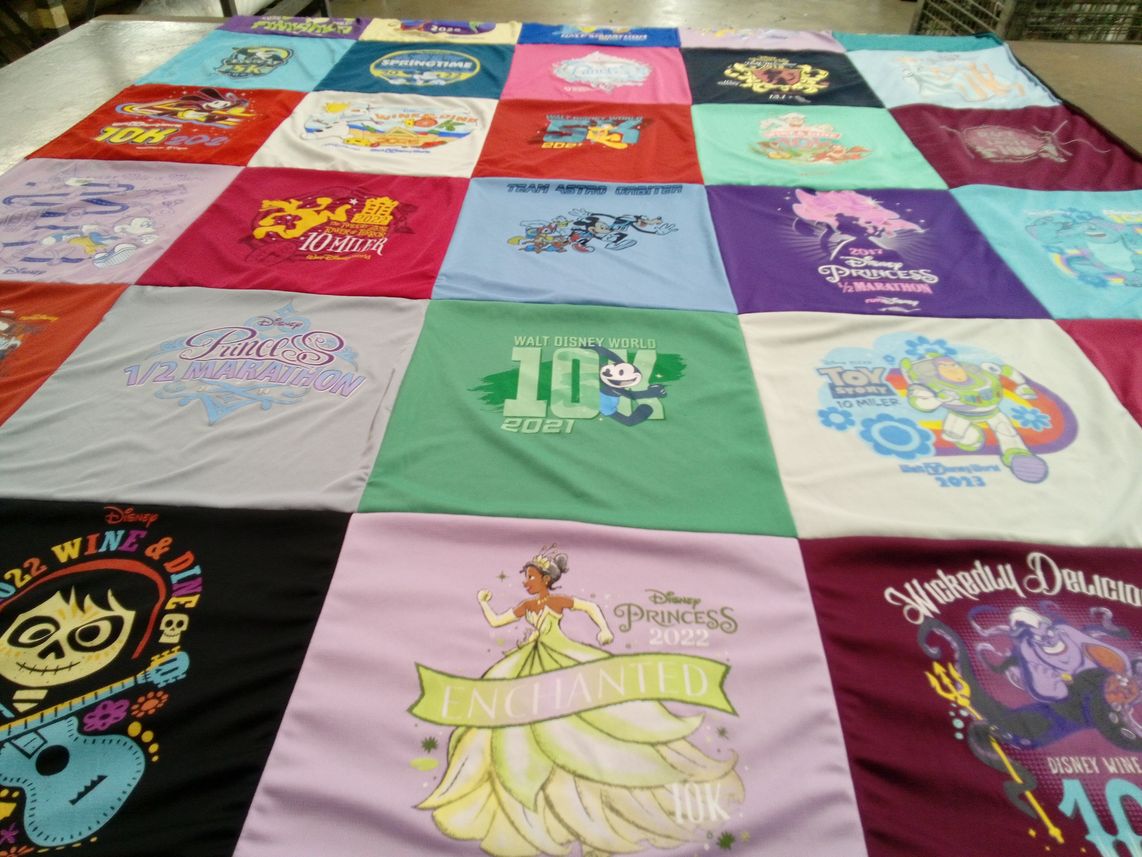 T-shirt quilt with disney, marathons themes by Sarah from NJ