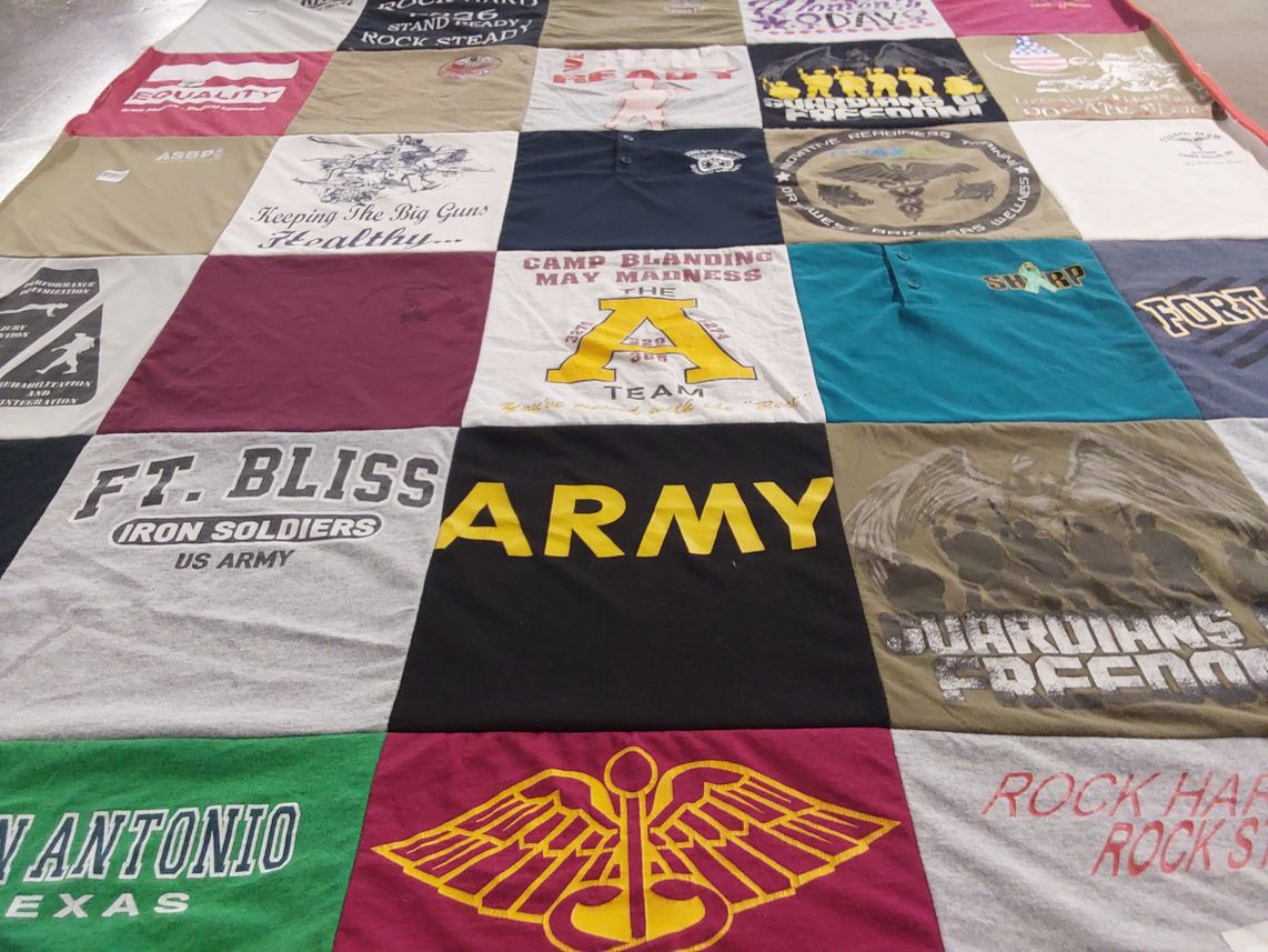 T-shirt quilt with military, community themes by Felicia from SC